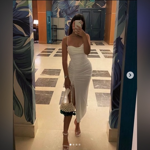 Zara White Asymmetrical Ruched Dress - Picture 5 of 13